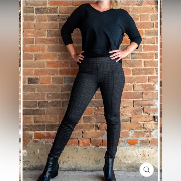 Liverpool Pants - Liverpool Reese Pull On High Rise Ankle Legging Pants Gray Plaid